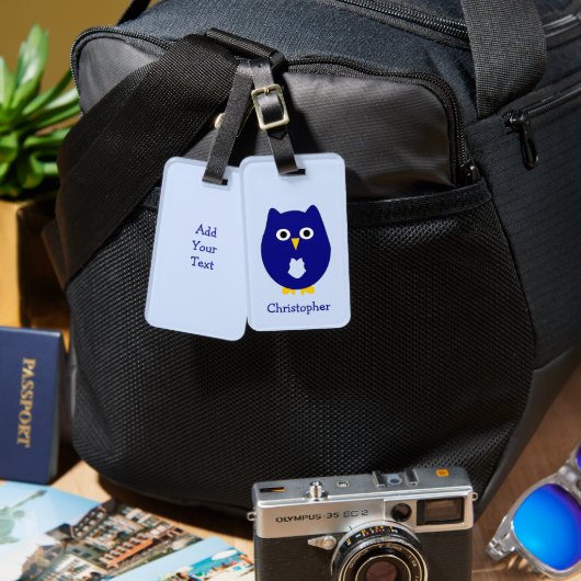 Blauwe Uil Design Persoonlijk Bagagelabel (Voorkant /achterkant)