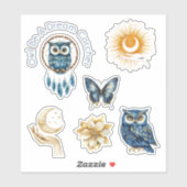 Blauwe Uil Droomvanger Maan Sterren Vlinder Sticker (Vel)