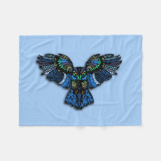 Blauwe Uil Fleece Deken (Voorkant (Horizontaal))