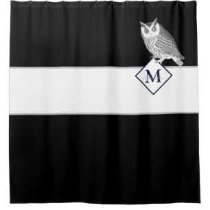 Blauwe Uil Grijs Monogram naam Badkamer Douchegordijn