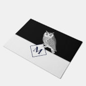 Blauwe Uil Grijs Monogram naam Deurmat (Schuin)