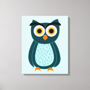 Blauwe Uil Illustratie Canvas Afdruk