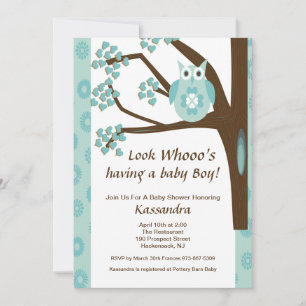 Blauwe uil in een boom Baby Boy Shower Uitnodiging