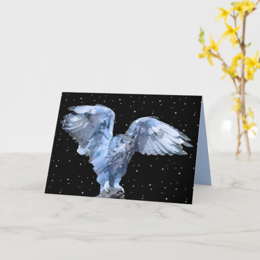 blauwe uil in sneeuw Wenskaart Kaart (Gele Bloem)
