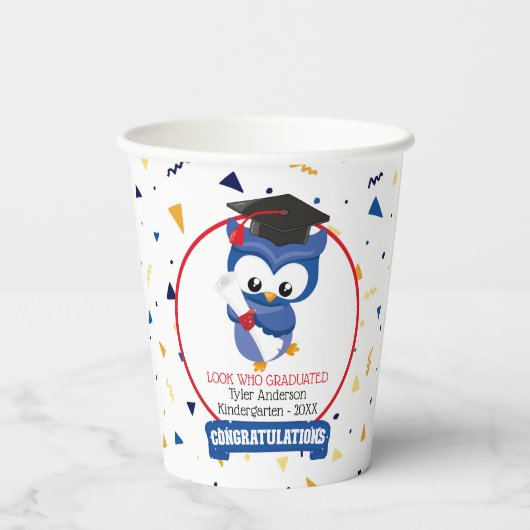 Blauwe Uil Kleuterschool Afstuderen 8oz Papier Cup Papieren Bekers (Achterkant)