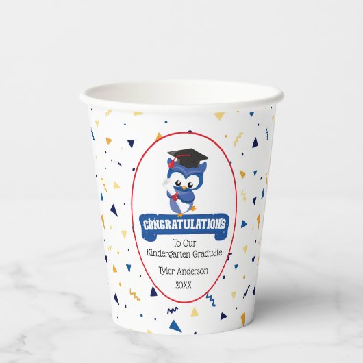Blauwe Uil Kleuterschool Afstuderen 8oz Papier Cup Papieren Bekers (Achterkant)