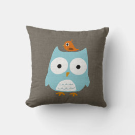 Blauwe Uil met Kleine Oranje Vogel Kussen