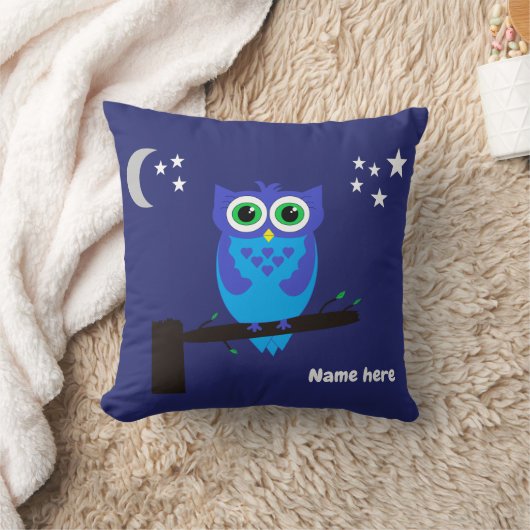 Blauwe uil op een blauw Kussen (Deken)
