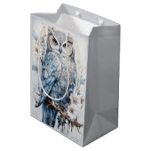 Blauwe uil op een tak Kerstmis Medium Cadeauzakje (Achterkant Gekanteld)