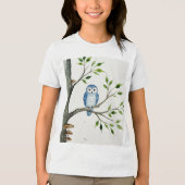 Blauwe uil op een tak Tri-Blend shirt (Voorkant)