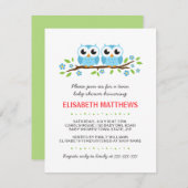 Blauwe uil op een tweeling baby shower kaart (Voorkant / Achterkant)