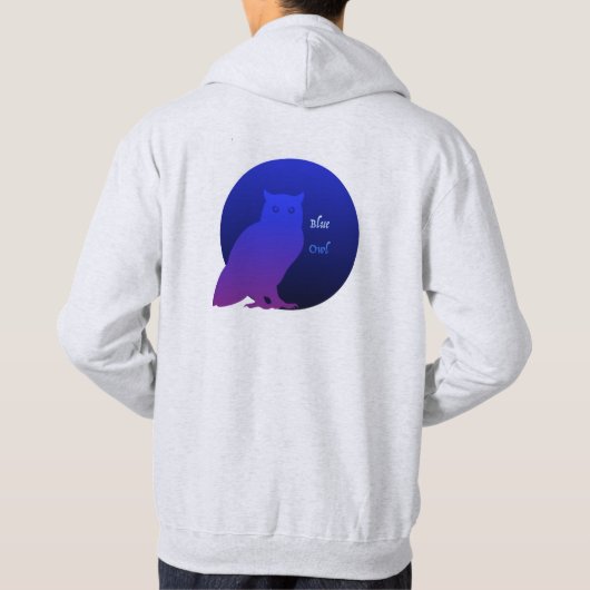Blauwe uil voor- en achterkant hoodie (Achterkant)