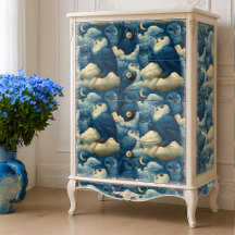 Blauwe Uilen en Sterrennacht Wolken Babykamer Deco