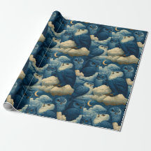 Blauwe Uilen en Sterrennacht Wolken Kraamcadeau Ve