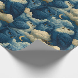Blauwe Uilen en Sterrennacht Wolken Kraamcadeau Ve Cadeaupapier