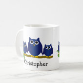 Blauwe Uilen Ontwerp Gepersonaliseerd Koffiemok (Voorkant links)