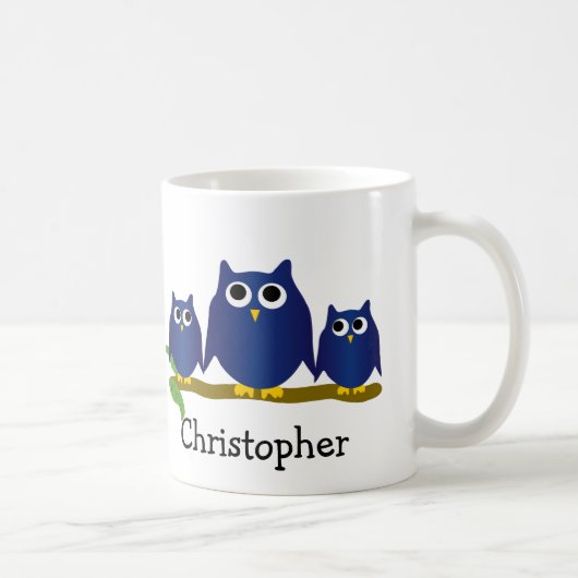 Blauwe Uilen Ontwerp Gepersonaliseerd Koffiemok (Rechts)