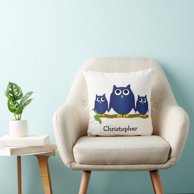 Blauwe Uilen Ontwerp Gepersonaliseerd Kussen (Stoel)
