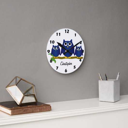 Blauwe Uilen Ontwerp Gepersonaliseerd Ronde Klok (Kantoor)
