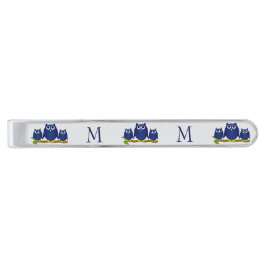 Blauwe Uilen Ontwerp Met Monogram Verzilverde Dasspeld