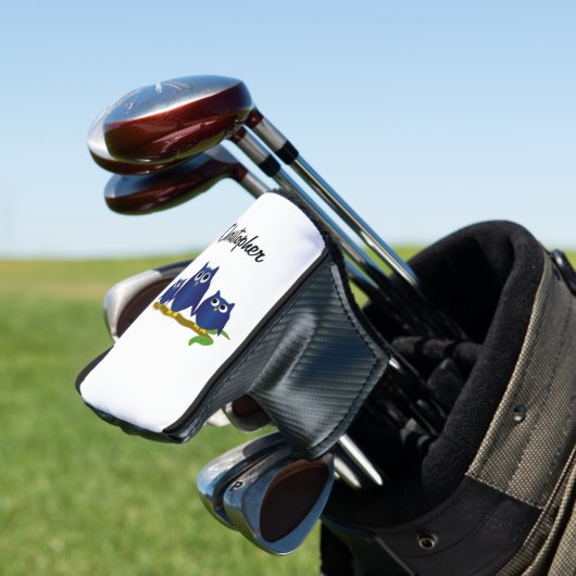 Blauwe Uilen Ontwerp op Maat Golfheadcover (Insitu)