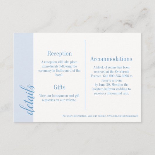 Blauwe uitnodiging Insert, Caroline Wedding Informatiekaartje (Voorkant)