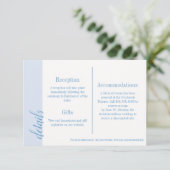 Blauwe uitnodiging Insert, Caroline Wedding Informatiekaartje (Staand voorkant)