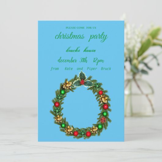 Blauwe uitnodiging kerstmis (Staand voorkant)