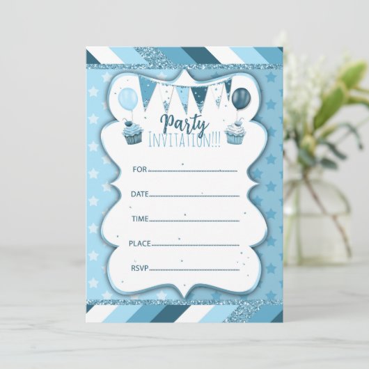 Blauwe uitnodiging om met de hand te schrijven voo (Staand voorkant)