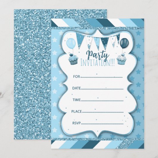 Blauwe uitnodiging om met de hand te schrijven voo (Voorkant / Achterkant)