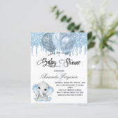 Blauwe uitnodiging voor Baby shower olifant (Staand voorkant)
