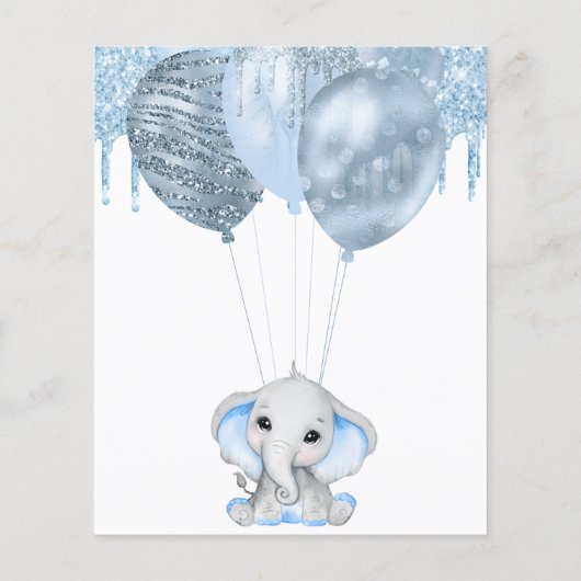 Blauwe uitnodiging voor Baby shower olifant (Achterkant)