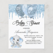 Blauwe uitnodiging voor Baby shower olifant (Voorkant)