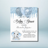 Blauwe uitnodiging voor Baby shower olifant