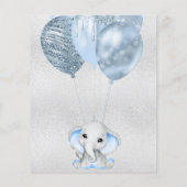 Blauwe uitnodiging voor Baby shower olifant (Achterkant)