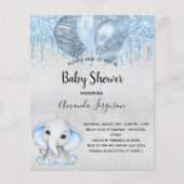 Blauwe uitnodiging voor Baby shower olifant (Voorkant)