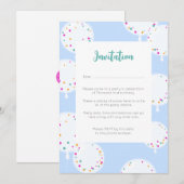 Blauwe uitnodiging voor Birthday-ballons (Voorkant / Achterkant)