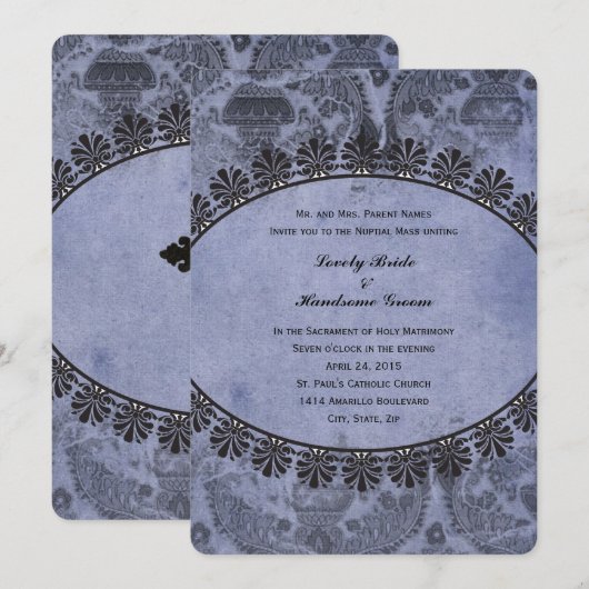 Blauwe uitnodiging voor een katholieke bruiloft (Voorkant / Achterkant)