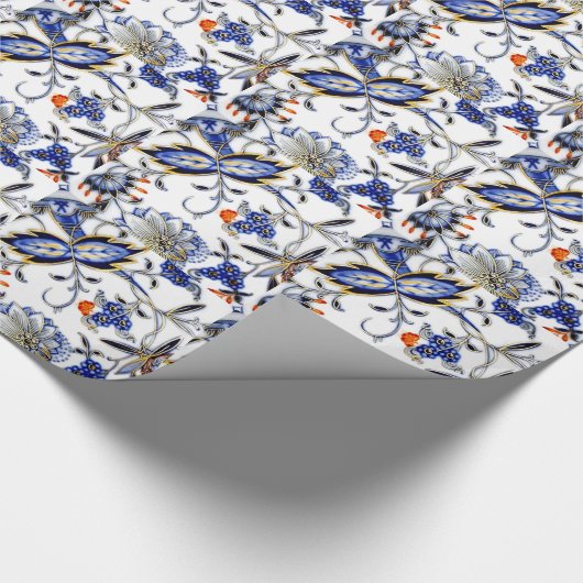 Blauwe uivel China Bord Patroon Cadeaupapier (Hoek)
