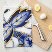 Blauwe uivel  China Bord Patroon Theedoek (Quarter Fold)