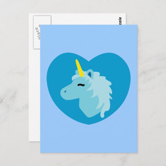 Blauwe unicorn briefkaart (Voorkant / Achterkant)