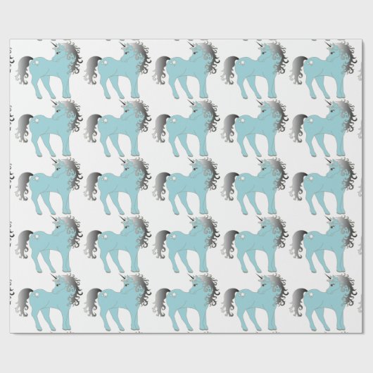 Blauwe unicorn cadeaupapier (Vlak)