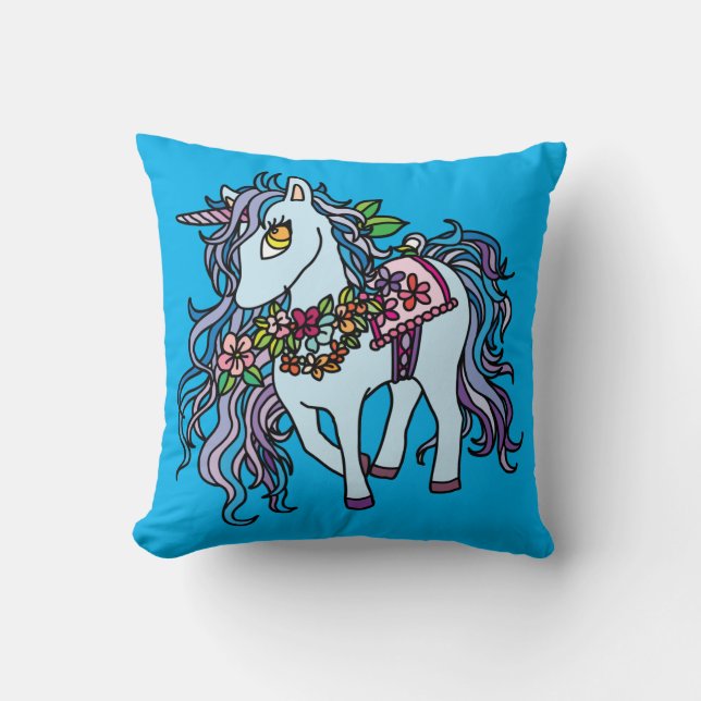 Blauwe unicorn kussen (Voorkant)