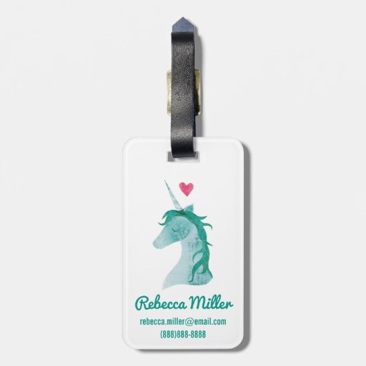 Blauwe Unicorn Magic met hart Bagagelabel (Achterkant verticaal)