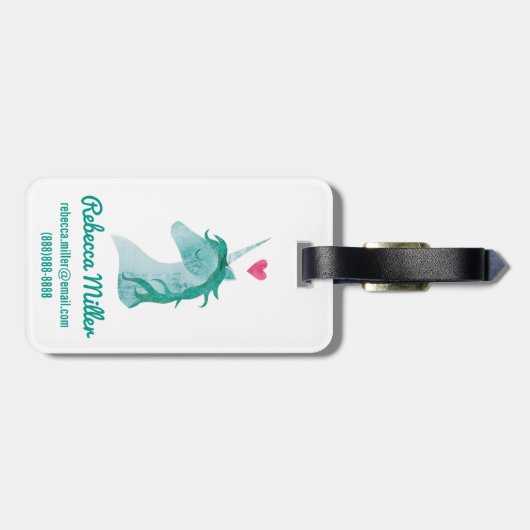 Blauwe Unicorn Magic met hart Bagagelabel (Achterkant horizontaal)