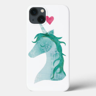 Blauwe Unicorn Magic met hart iPhone 13 Hoesje