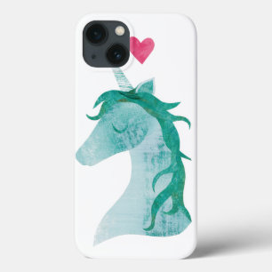 Blauwe Unicorn Magic met hart iPhone 13 Hoesje