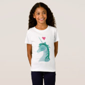 Blauwe Unicorn Magic met hart T-shirt (Voorkant volledig)