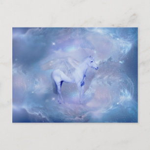 Blauwe Unicorn met vleugels fantasie Briefkaart