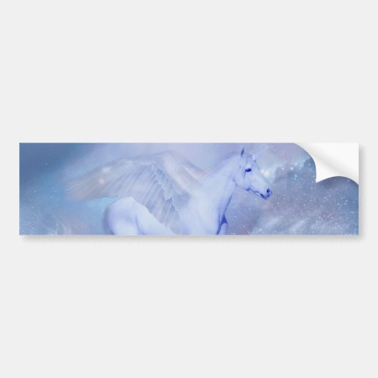 Blauwe Unicorn met vleugels fantasie Bumpersticker (Voorkant)